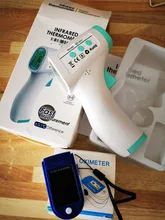 Oxímetro de pulso Digital para dedo, medidor de saturación de oxígeno en sangre, Monitor de ritmo cardíaco SPO2 PR + termómetro infrarrojo