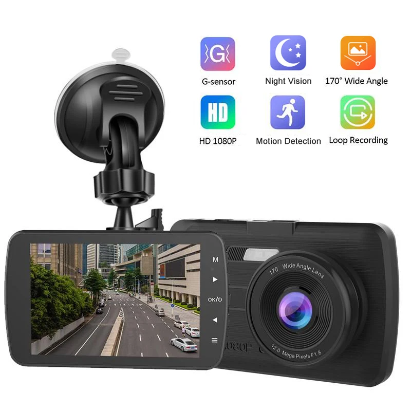 G-sensor do carro dvr câmera hd visão noturna traço cam com câmera de visão traseira 170 graus grande angular gravador de vídeo automático detecção de movimento