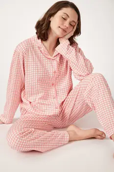 

Happiness ist. Women Pötükare Pattern Bottom Top Knitted Pajamas Set