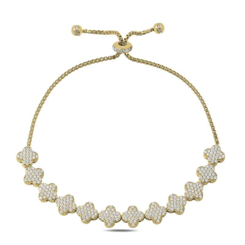 

Silver 925 Sterling Zircon Gemstone Clover Elevator Bracelet