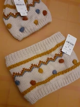 Sombrero de punto con pompones y bufanda de punto infinity para bebé, Niña y niño, 2021