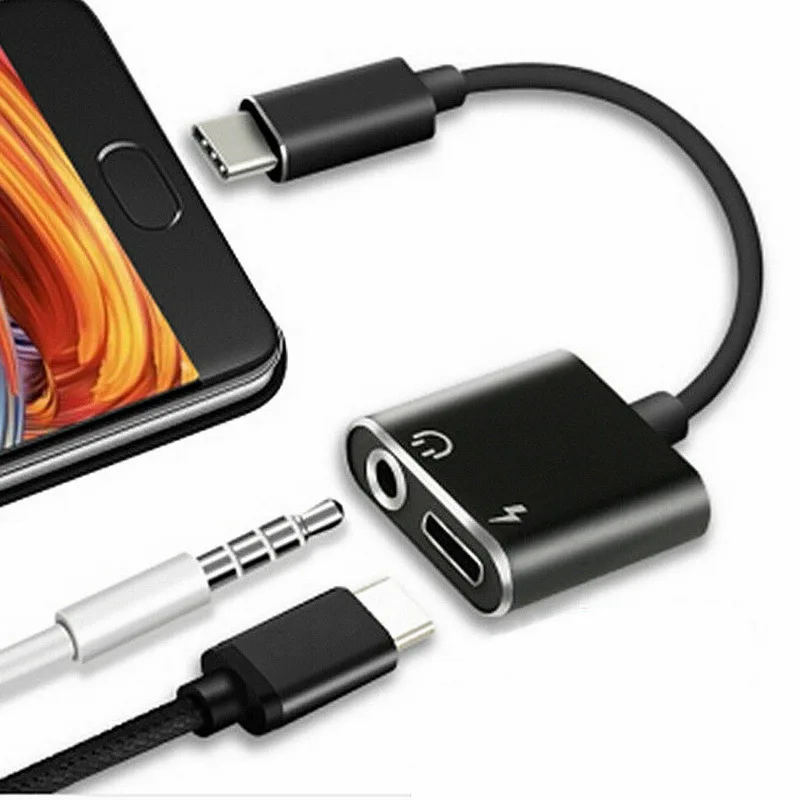 wholesale bundle 100pcs Type C To 3 5mm Jack Audio Headphone Adapter Charging Cable Splitter