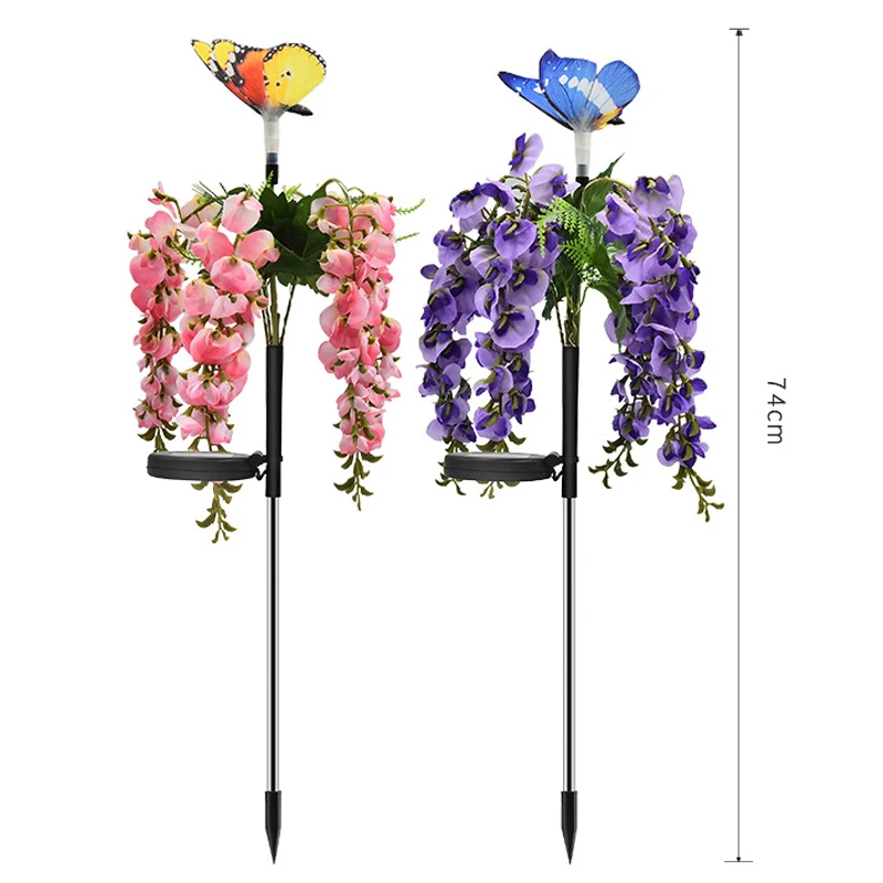 Garden Solar Butterfly Lights with Bean flowers- 2 Pack Solar Stake Light Multi-Color Changing LED Garden Lights, Solar Powered