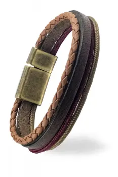 

Angemiel Men 4 Layer Leather Stripe Knitted Rope for Roz Clip-On Men 'S Bracelet