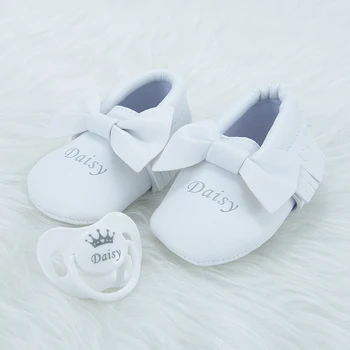 

MIYOCAR custom any name unique design white soft bling pacifier and baby shoes first walker luxurious style unique design PSH3