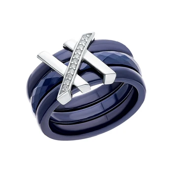 

Silver ring with ceramics and cubic zirconia sunlight