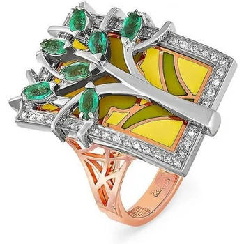 

Kabarovsky ring with emeralds and diamonds in red gold