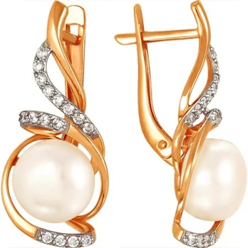

Примаэксклюзив earrings with pearls and cubic zirconia in red gold