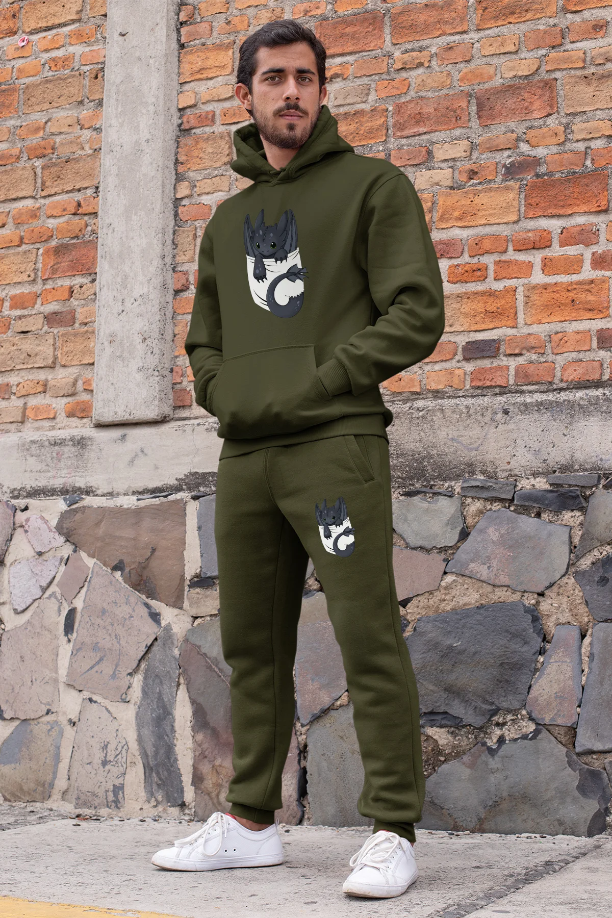 Мужской спортивный костюм Angemiel зеленый свитшот с капюшоном и зеленые спортивные