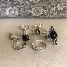 Tocona, conjunto de anillos con corona tallada, corazón rosa, flor de Elefante dorado antigua Bohemia, anillo para dedo nudillo Midi, joyería para mujer