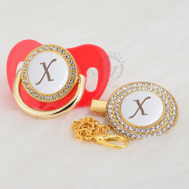 name Initial letter X special silver bling pacifier and pacifier clip BPA free dummy bling silicone nipple SGS pass LX-W