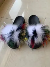 Zapatillas de piel de mapache esponjosa para mujer, chanclas planas de piel de zorro Real, sandalias deslizantes de pelo peludo para exteriores, zapatos increíbles para mujer