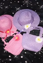 Sombrero de paja con flor y bolso de playa para chico y niña, sombrero de playa portátil, gorra para el sol, conducción al aire libre juego de cartera con 2 asas