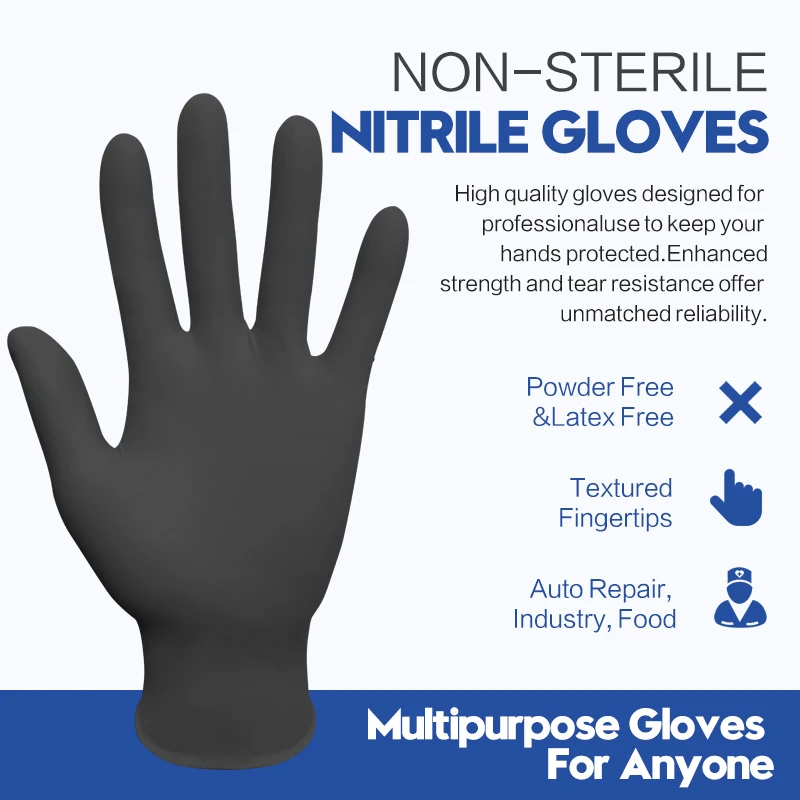 Gloves Nitrile Waterproof Work Gloves GMG Thicker Black 100% Nitrile gloves for Mechanical Chemical Food Disposable Gloves