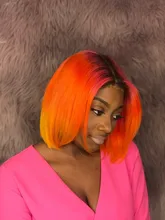 Peluca Bob 13x1 1B 613 cabello humano liso brasileño con encaje frontal, rubio miel degradado, Remy corto prearrancado para mujeres negras