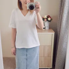 Summer T-Shirt Tees Short-Sleeve Basic Female V-Neck Women Ladies Hirsionsan 100%Cotton