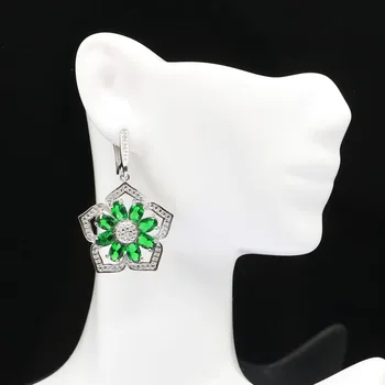 

41x27mm SheCrown New Arrival Created Green Emerald White Cubic Zircon Silver Earrings Daily Wear