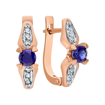 

Gold earrings with sapphires synthetic and diamonds sunlight sample 585