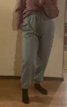 Las mujeres Casual cintura elástica Pantalones deportivos pantalones de Color sólido Pantalones de deporte holgados tobillo longitud Pantalones negro blanco gris