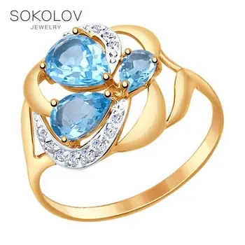 

SOKOLOV ring gold with Topaz and cubic zirkonia fashion jewelry 585 women's male