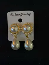 Clásico de alta calidad grande de imitación gota de agua perla Clip en pendientes sin Piercing para las mujeres de la boda Clips de oreja regalo