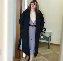 Fit Coat Spring Women Parkas Cotton-Padded Black Autumn Long Fashion EAM New Loose 19a-A319