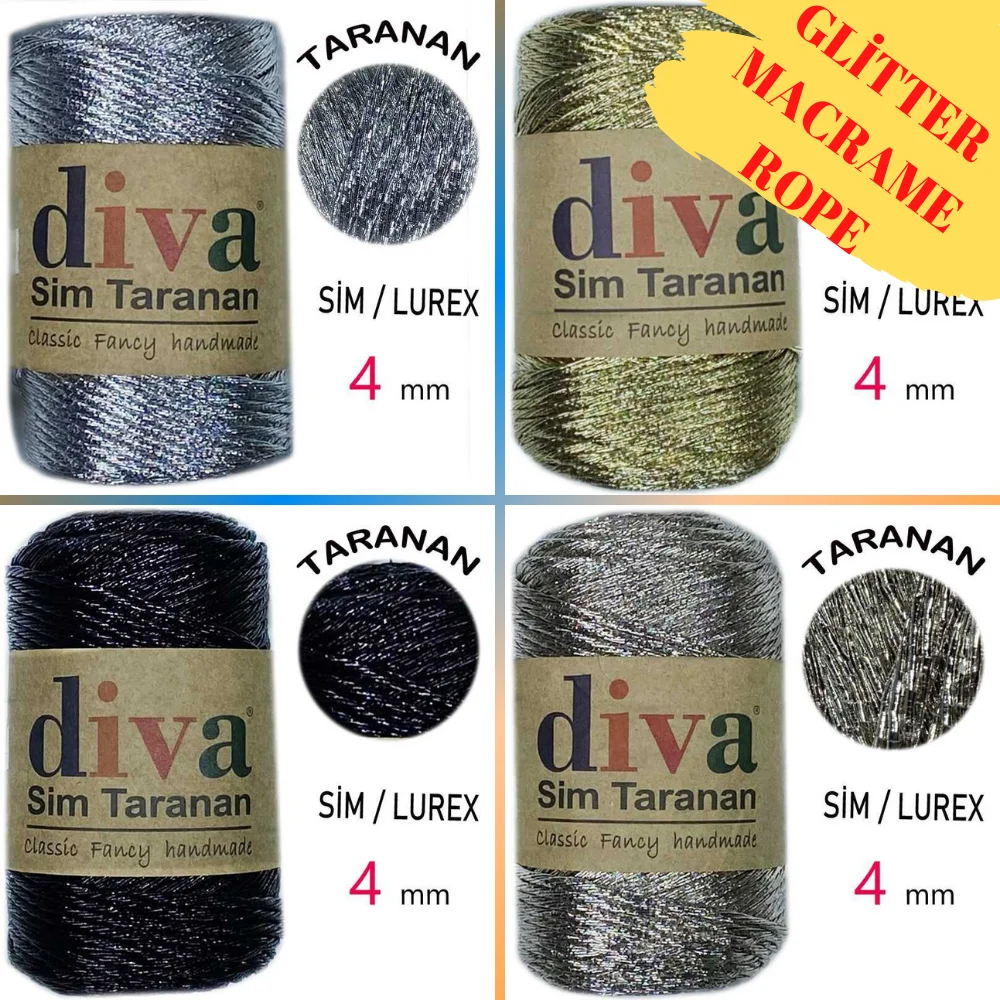 Glitter Macrame Rope - 4Mm 250G 80M - Single Twist - 4 Opzioni Di Colore - Silver - Gold - Metalic - Wall - Decorazioni Per Porte, Borse, Cuscini, Cus