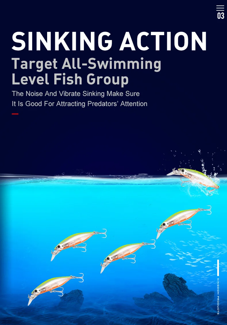 Kingdom Fishing Приманка Джеркбейт гольян приманка 55 мм 7 г/70 мм 12 г медленно опускающаяся система шума 4 цвета воблеры модель 6504