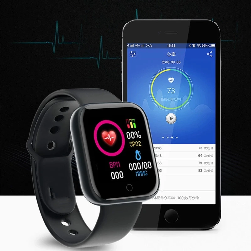D20 Y68 Smart Watch 2021 for Men Women Heart Rate Blood Pressure Monitor Waterproof Sport Smartwatch for Andriod IOS Smart Clock 2