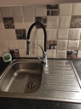 Kitchen Faucet Taps Mixer Deck-Mount Chrome-Finish Cold-Water Black Hot Nozzle Pull-Sprayer