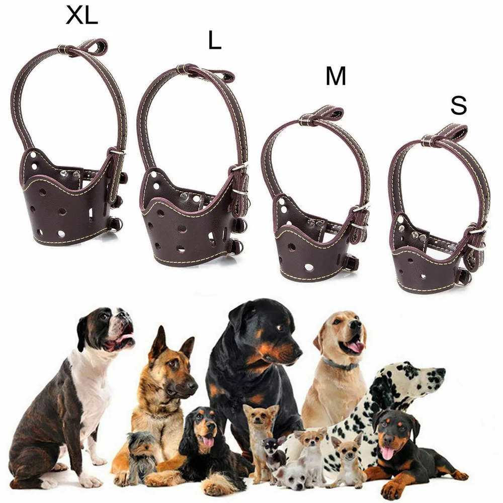 Pet Dog Muzzles Anti Bark Bite Mask XS-XL Soft Leather Adjustable Mouth Muzzle 30g4120
