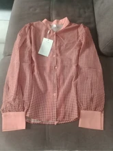 Tops y blusas para mujer, camisas de manga larga con cuello de lazo, blusa de oficina a cuadros de gasa, top de talla grande