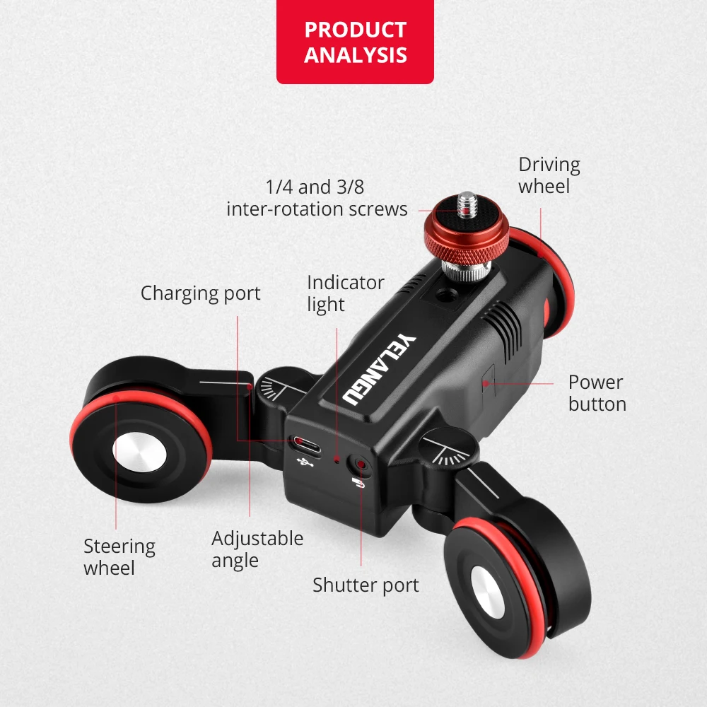 YELANGU Mini Electric Motorized Track Dolly Slider Rail with Time-lapse Shooting APP Operation for Camera Smartphone Go pro