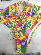 Backless Swimsuit Bikini-Set Biquini String Beach-Wear Print High-Cut Sexy Triangle Micro