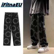 

Letter Printed Jeans Men's Fashion Women's Man Pants Print Baggy Streetwear Trendyol Hip Hop Casual Korean Straight Clothing