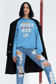 

Angemiel Wear Never Give Up Women Blue Sweatshirt