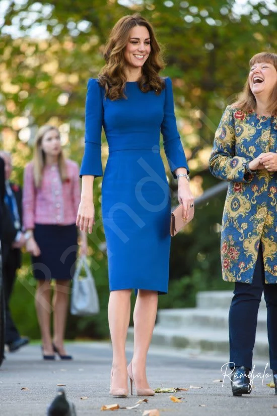 

Midi Mother of the Bride Dresses for Wedding Party Princess Kate Middleton 3/4 Sleeves Sheath Simple Royal Blue Vestidos Mariage