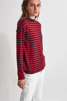 

Trendyol Striped Sheer Neckline Knitted T-Shirt TWOAW21TS0006