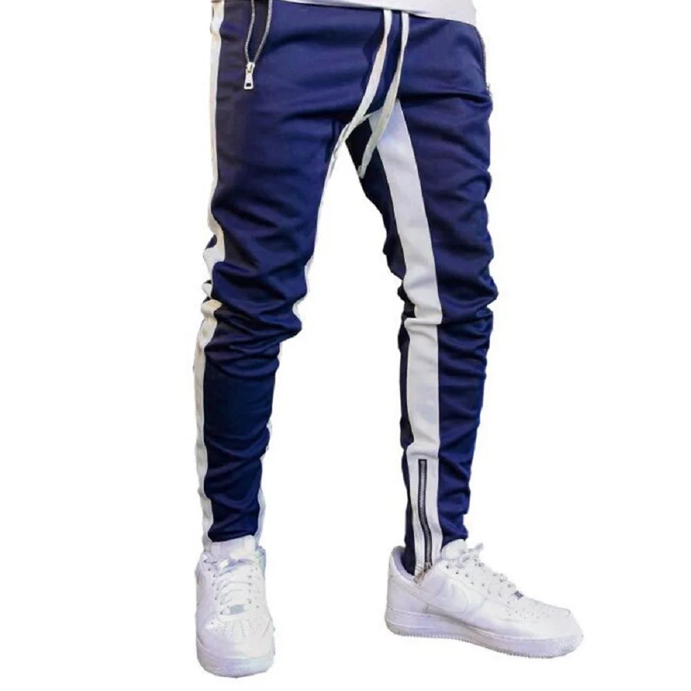 

New Patchwork Fashion Men's Trousers Solid Color Pants Side Stripe Drawstring Tight Running Sports Gym Casual Trousers