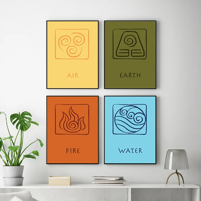 Coleção 4 Quadros Avatar elementos Agua Fogo Terra Ar