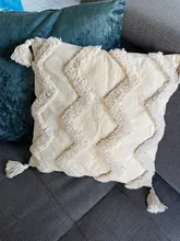 Boho Pillowcase Sofa Living-Room-Decoration Tufted Beige Cushioncover Woven with Tassels