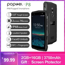POPTEL P8 5,0 ''4G LTE прочный телефон IP68 Водонепроницаемый Пылезащитный для лица ID 3750mAh Android 8,1 MTK6739 16GB NFC 5MP+ 8MP смартфон
