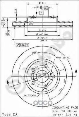 Диск тормозной передн TOYOTA: AVENSIS 00-03, AVENSIS Liftback 00-03, AVENSIS Station Wagon 00-03, CELICA 93-99