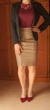 Midi Skirt Faux-Leather Burgundy Soft Sexy Women Ladies Package Pencil Coffee Hip-Back