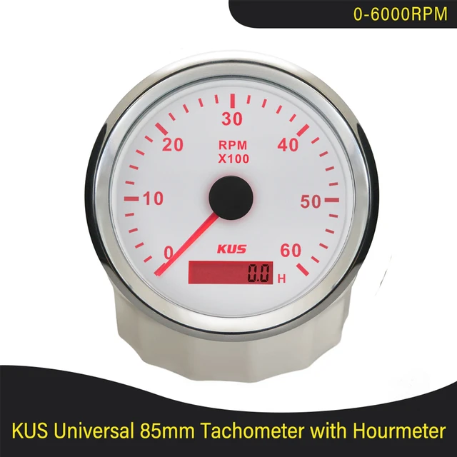 KUS-Jauge de tachymètre avec rétroéclairage pour voiture, compteur horaire,  0-3000 RPM, 0-4000RPM, 0-6000 RPM, 0-8000 RPM, 12V, 24V, 85mm - AliExpress