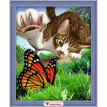 

Аж-1546 painting with rhinestones 'fluffy hunts' 24*30 cm