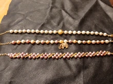 Lnngy-pulsera de oro de 14K con varias capas para mujer, brazalete trenzado de perlas ovaladas naturales de agua dulce de 4-5mm, joyería