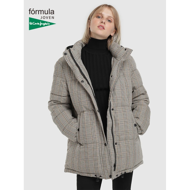 Fórmula Joven Gris con Cuadritos de Mujer Corto con Capucha El Corte Cálido Moda Gordo Streetwear|Abrigos de plumón| - AliExpress