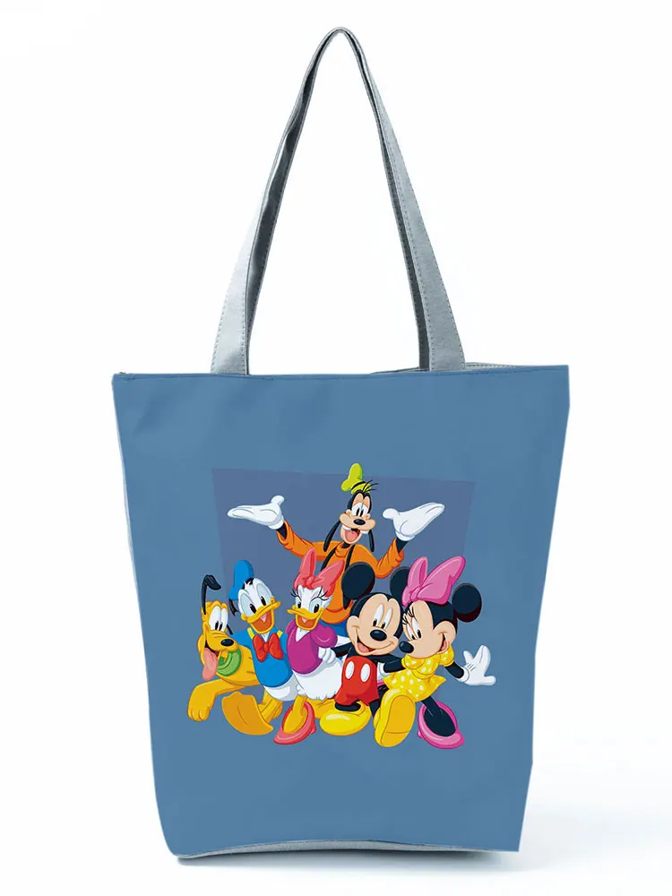 Disney Mickey Minnie Printed Handbag Portable Shoulder Bag Cartoon High Capacity Shopping Bag Red Storage Bag Women Beach Bag