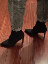 Aphixta-Botas de tacón de hoja de Metal para mujer, Botines de tacón de aguja, de tela elástica, puntiagudas